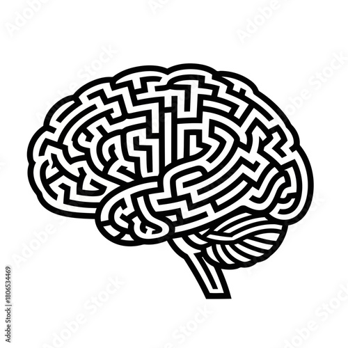 Brain maze isolated on, representing complex thinking, problem solving, and the intricate nature of the human mind