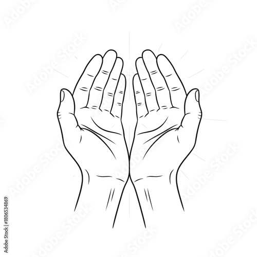 Two hands are open, palms up, as if receiving something isolated on
