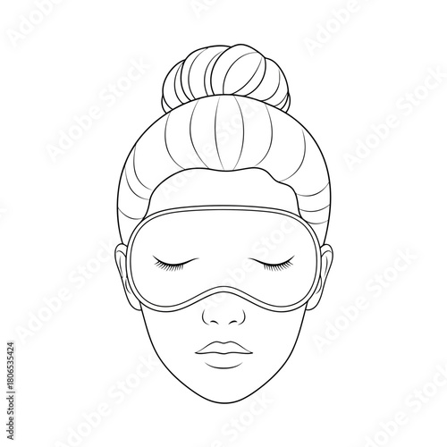 Woman with sleep mask isolated on, eyes closed, resting peacefully, ready for a good nights sleep, relaxation and wellness