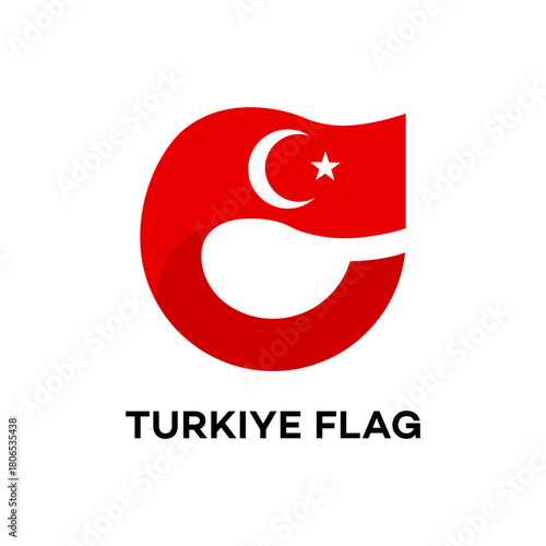 Turkiye Flag Logo  Modern Wavy Graphic Design