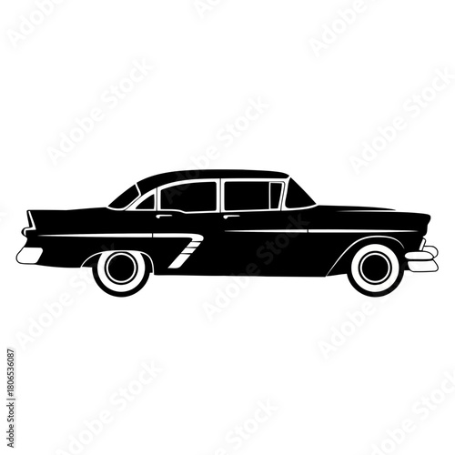 Silhouette of a classic car from the 1950s, isolated on