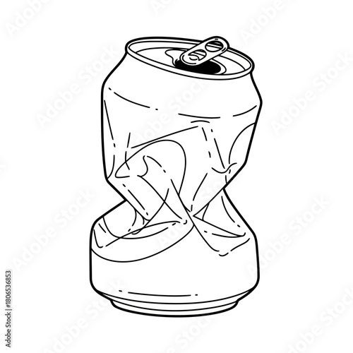 A crushed aluminum can isolated on, a symbol of waste and environmental pollution, showing the impact of human consumption