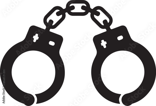 Black icon of linked handcuffs with chain on white background vector