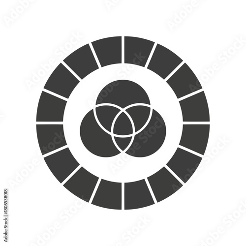 Icon of three overlapping circles inside a segmented ring isolated on symbolizes connection, unity, and integration