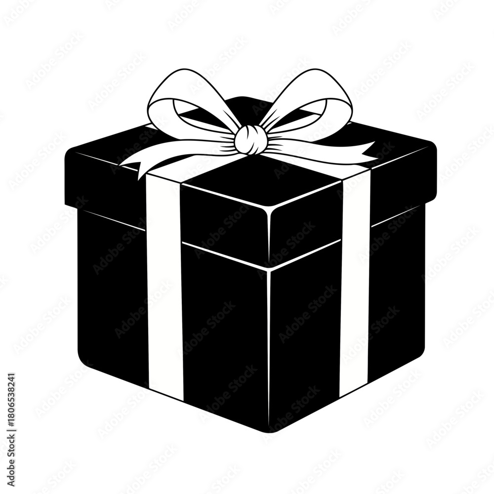 Obraz premium Elegant black gift box with white ribbon isolated on for special occasions and celebrations