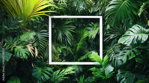 Green Tropical Leaves with Empty Frame for Nature Background Design