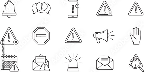 Alert notification icon set attention signs and warning symbols vector art