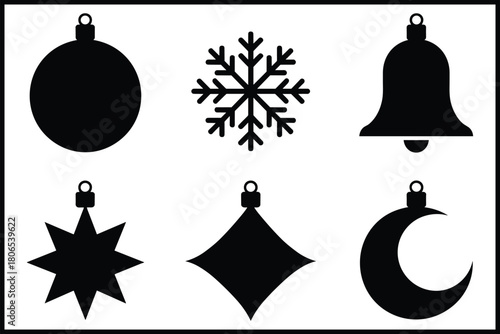 Festive christmas and winter season decoration icon collection isolated on white background, Vector