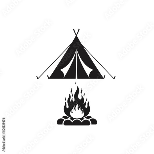 Camping tent and campfire illustration isolated on, perfect for outdoor adventure and recreational themes