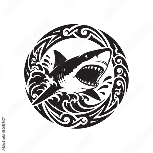 Aggressive Shark Waves Tribal Tattoo Design Vector
