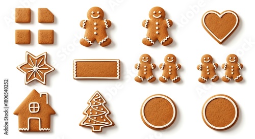 Gingerbread cookies assortment isolated on white background