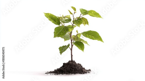 Green Young Plant Growing in Soil on White Background