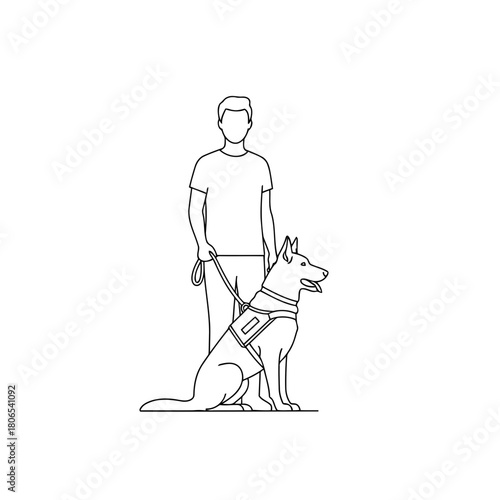 Illustration of a man with a guide dog isolated on
