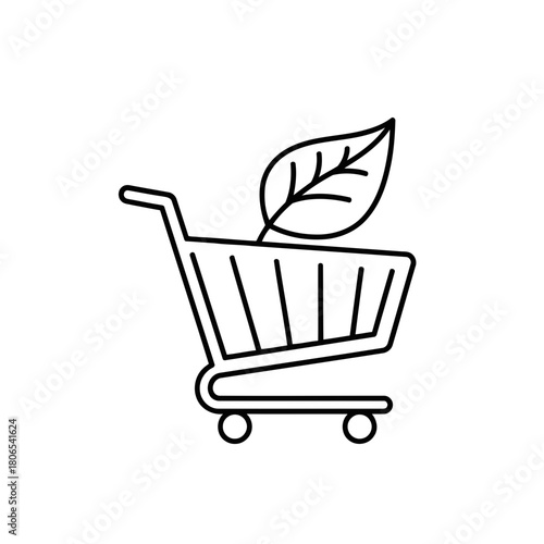 Shopping cart with leaf isolated on representing ecofriendly and sustainable shopping choices and green consumption