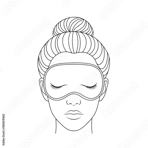 Woman with a hair bun wearing a sleeping mask isolated on beauty and relaxation concept