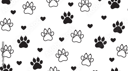 Cute paw print and heart seamless pattern animal background illustration
