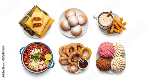 Assortment of traditional mexican cuisine on white background