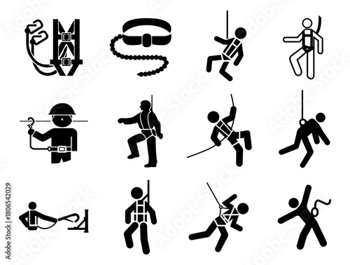 Safety Harness Blace Icon Set Symbol Sign,Vector Illustration, Isolated On White Background Label.EPS10
