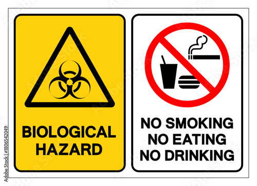 Bioligical Hazard No Smoking No Eat No Drinking Symbol Sign, Vector Illustration, Isolate On White Background Label.EPS10