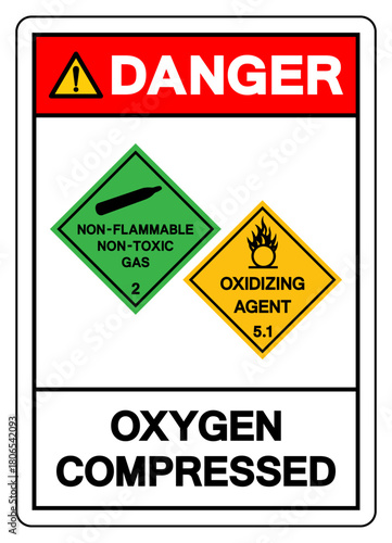 Danger Oxygen Compressed Symbol Sign, Vector Illustration, Isolate On White Background, Label.EPS10
