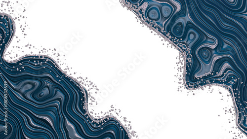 Fotografie Abstract composition of dark and blue wavy pattern with silver veins and placers of small silver stones
