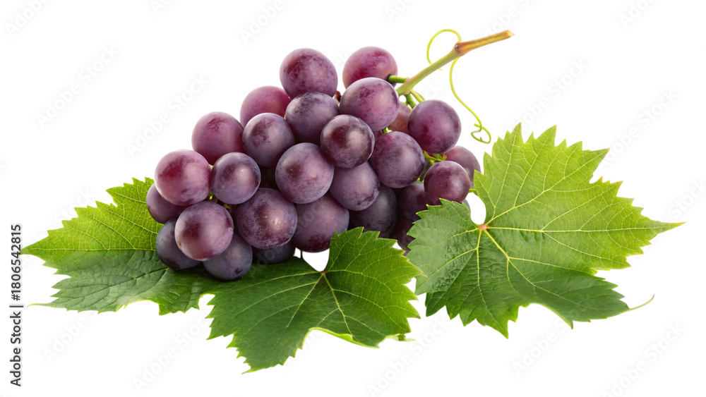 Fototapeta premium Delicious crimson grapes with fresh leaves, ideal snack, perfect organic food for healthy eating, and a delightful culinary experience