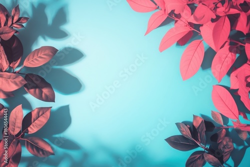 Colorful Leaves on Blue Background for Artistic and Nature Themes