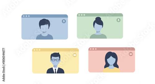 Illustration of four people in a video conference call, each in their own window