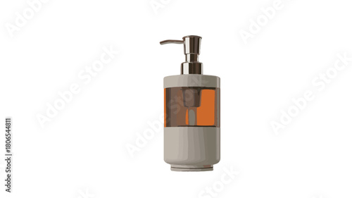 Modern Soap Dispenser with Transparent Amber Liquid on White Background pump bottle liquid soap