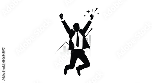 Illustration of successful businessman jumping with joy, celebrating financial success