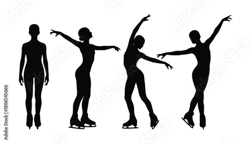 Figure skating silhouettes vector art design and illustration