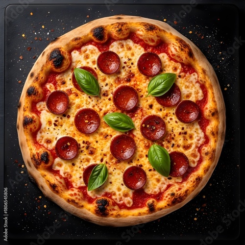 Pepperoni Pizza with Cheese and Basil on Dark Background – Italian Gourmet Food Photography