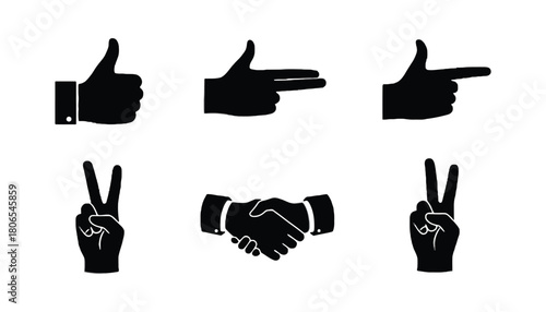 Vector hand gestures illustration thumbs up peace gun handshake
