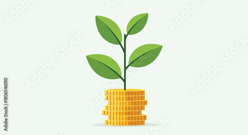 Illustration of plant growing from a stack of gold coins, symbolizing financial growth and investment