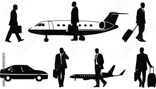 Private jet travel business executives vector illustration