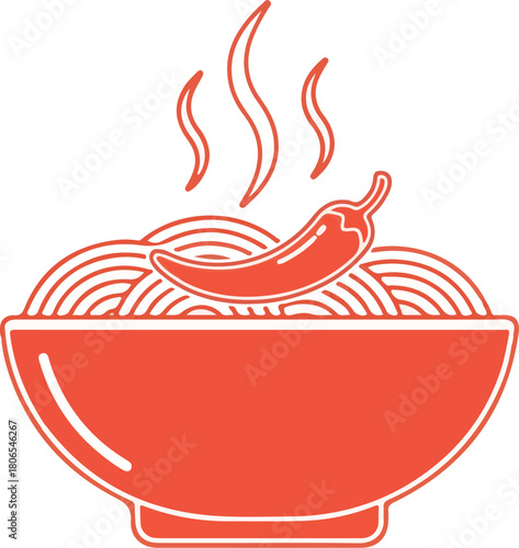 Spicy Noodles with Pepper Icon for Asian Restaurant Menu Design and Culinary Websites, perfect for food blogs and recipe illustrations for a modern touch