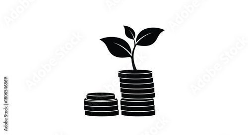 Illustration of plant growing from stack of coins