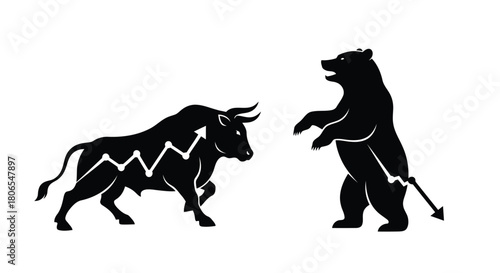 Illustration of bull and bear fighting, representing stock market trends and financial trading