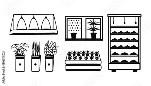 Indoor gardening setup illustration for hydroponics and plants