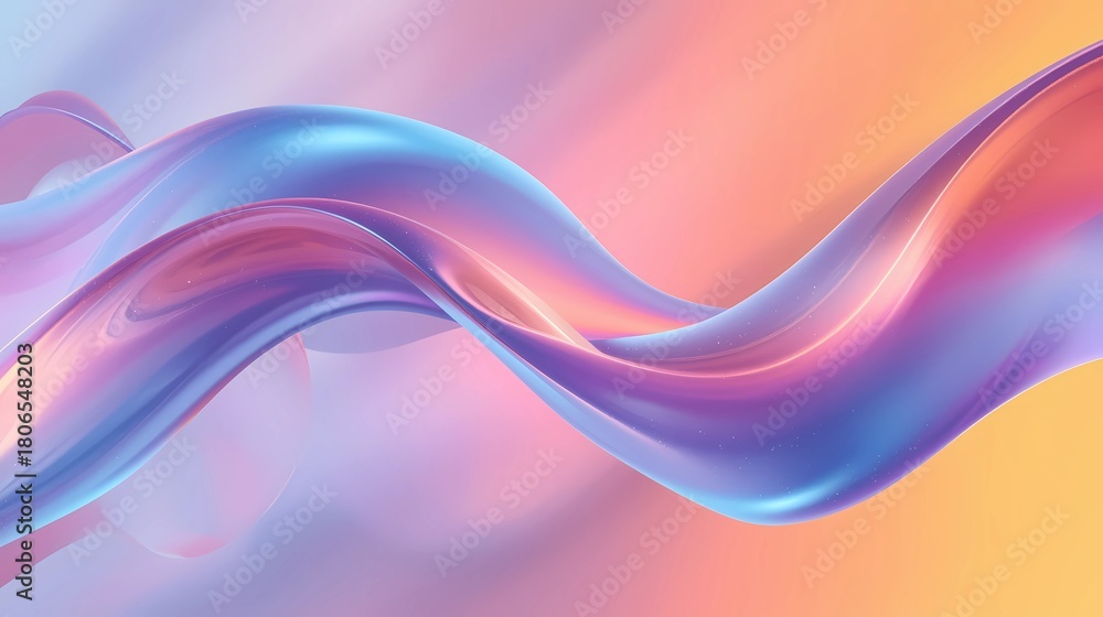Fototapeta premium Glossy fluid ribbon waves blending blue, pink, and orange gradients with sparkling highlights. Perfect abstract background for web design, branding, tech graphics, and modern creative artworks.