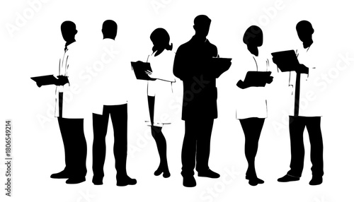 Medical team silhouette doctors and nurses healthcare workers