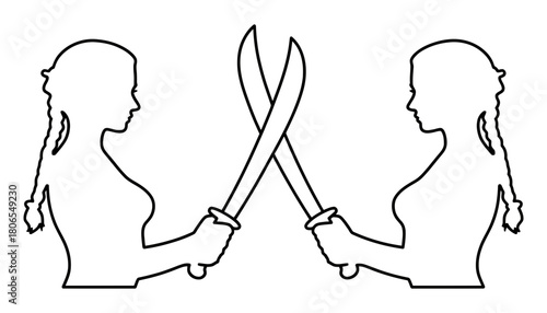 Warrior women silhouette with swords vector graphic design