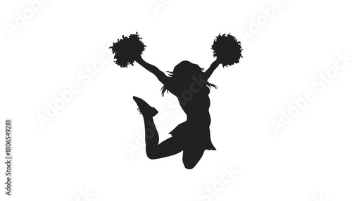 Cheerleader silhouette jumping with pom poms vector illustration