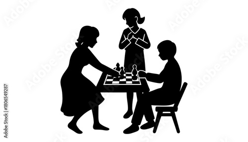 Chess game silhouette illustration family playing together