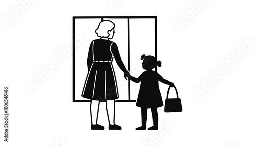 Mother and daughter holding hands vector illustration design