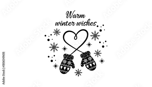 Winter wishes mittens heart snowflakes vector clip art image