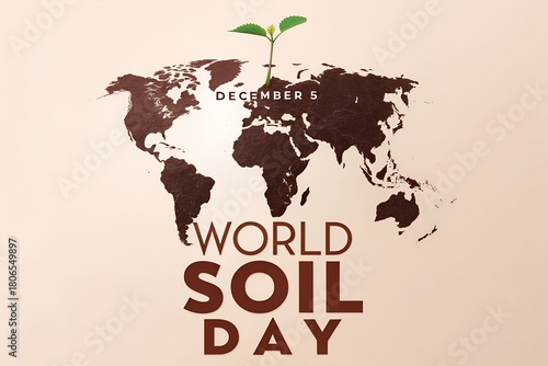 World soil day concept with a sprout growing from a world map on december fifth