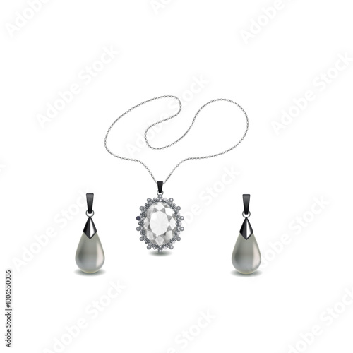 white necklace with earings