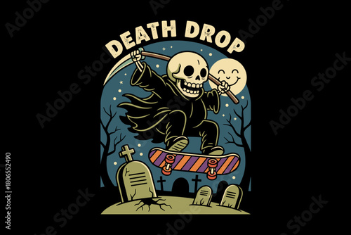 Grim Reaper Skateboarder Performing Death Drop Trick.