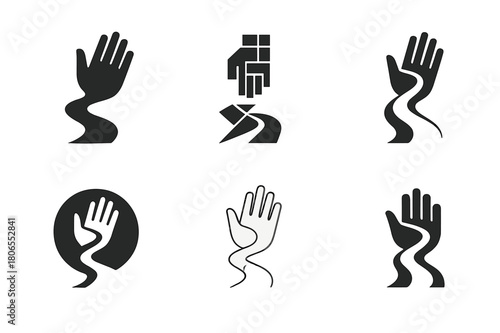 Rehabilitation Logo Variations. Rehabilitation abroad. Set Logo of Rehabilitation abroad: helping hand and road. harmonious logo variations of the same